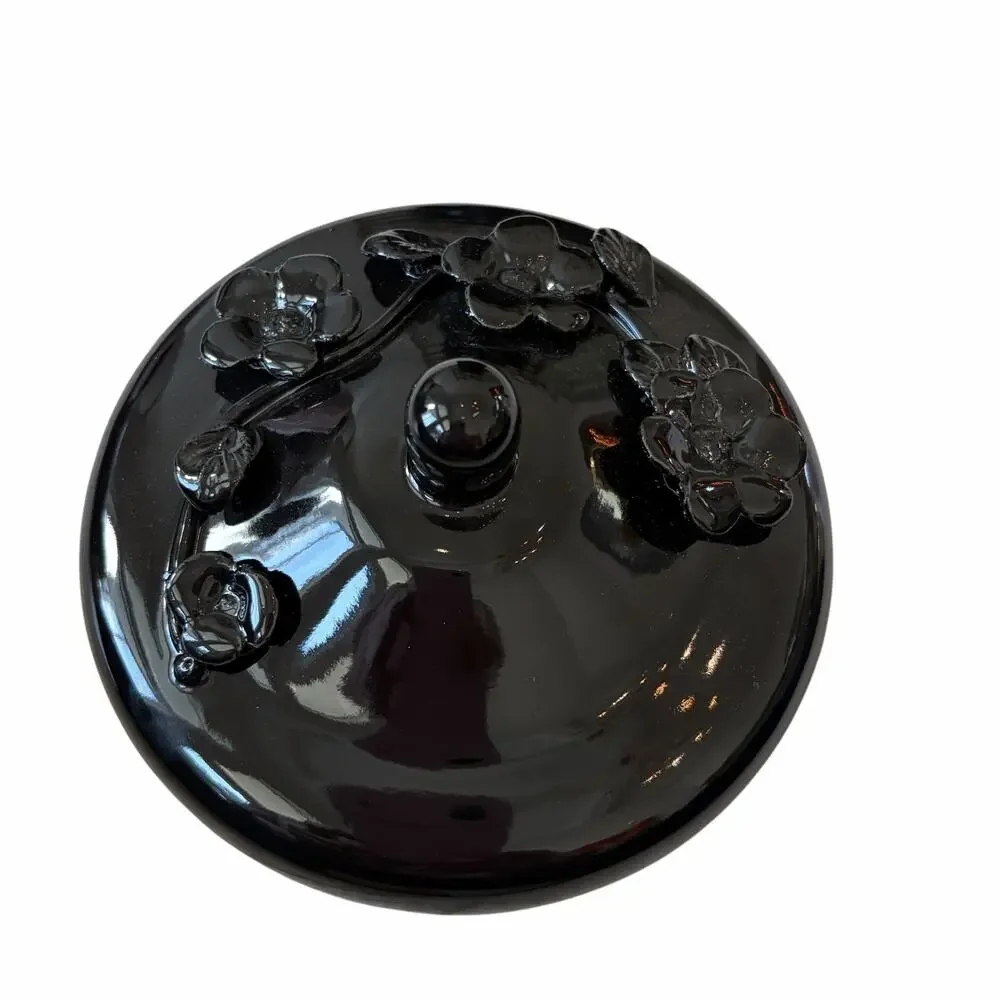 Potters Studio Black 3D Floral Canister w/ Lid 8.5in Halloween Cookie Jar NEW